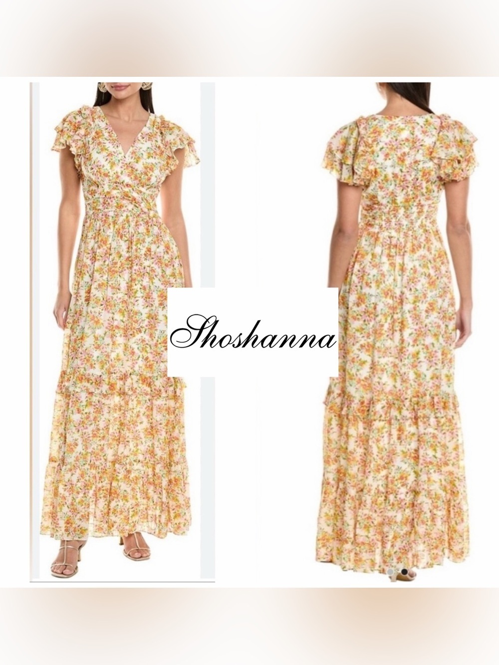 Shoshanna Lucinda floral maxi dress in Optic Lemon Gold.
